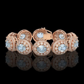 39.82 ctw Aquamarine & Diamond Victorian Bracelet 14K Rose Gold