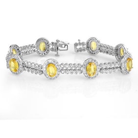 17.25 ctw Yellow Sapphire & Diamond Bracelet 14k White Gold