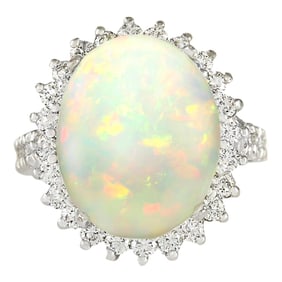 Opal Diamond Ring 14K White Gold
