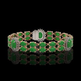 14.05 ctw Jade & Diamond Bracelet 14K Rose Gold