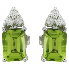 Peridot Diamond Earrings 14K White Gold