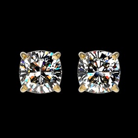 1 ctw Certified VS/SI Quality Cushion Diamond Stud Earrings 10k Yellow Gold