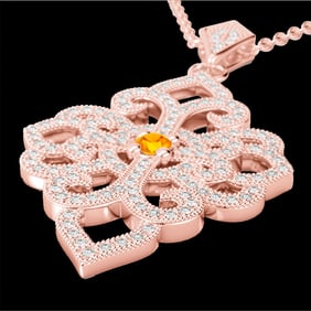 1.40 ctw Citrine & Micro Pave VS/SI Diamond Necklace 14k Rose Gold