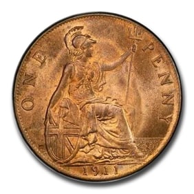 1911 Great Britain Penny George V MS-65 PCGS (Red/Brown)