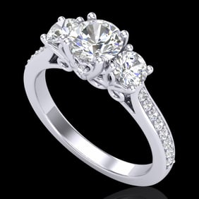 1.67 ctw VS/SI Diamond Solitaire Art Deco 3 Stone Ring 18k White Gold