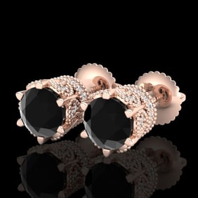 2.04 ctw Fancy Black Diamond Art Deco Stud Earrings 18k Rose Gold