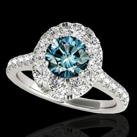 2 ctw SI Certified Blue Diamond Solitaire Halo Ring 10k White Gold