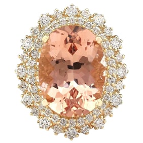 Morganite Diamond Ring 14K Yellow Gold