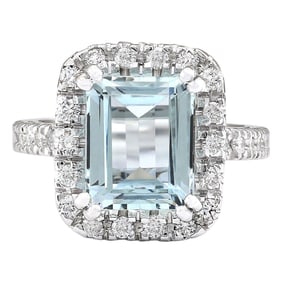 Aquamarine 14K White Gold Diamond Ring