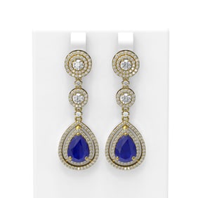 10.92 ctw Sapphire & Diamond Earrings 18K Yellow Gold