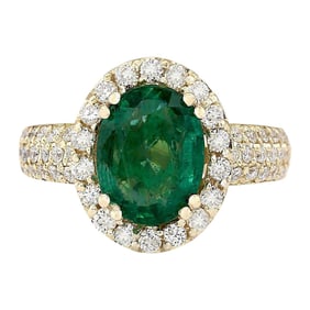 Natural Emerald Diamond Ring In 14