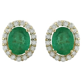 Emerald Diamond Earrings 14K Yellow Gold