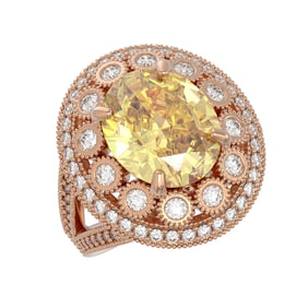 7.87 ctw Canary Citrine & Diamond Victorian Ring 14K Rose Gold