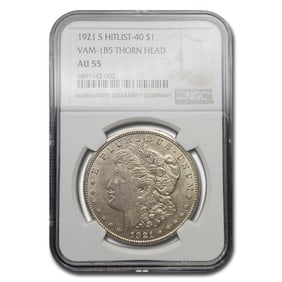 1921-S Morgan Dollar AU-55 NGC (VAM 1B5 Thorn Head, Hitlist 40)
