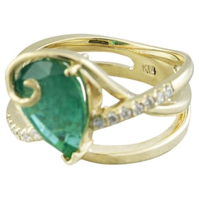Emerald Diamond Ring 14K Yellow Gold