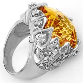 11.40 ctw Citrine & Diamond Ring 10k White Gold