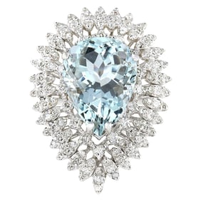 Aquamarine Diamond Ring 14K White Gold