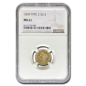 1859 $2.50 Liberty Gold Quarter Eagle Type-II MS-61 NGC