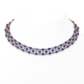 43.07 ctw Sapphire & Diamond Necklace 10K Rose Gold