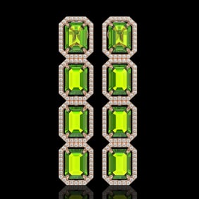 17.81 ctw Peridot & Diamond Micro Pave Halo Earrings 10k Rose Gold