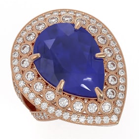 16.29 ctw Certified Sapphire & Diamond Victorian Ring 14K Rose Gold