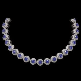 82.17 ctw Sapphire & Diamond Victorian Necklace 14K White Gold