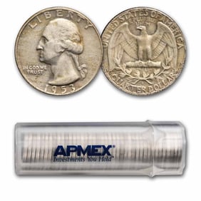 1953-D Washington Quarter 40-Coin Roll Avg Circ