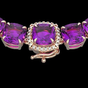 116 ctw Amethyst & Diamond Micro Pave Necklace 14k Rose Gold