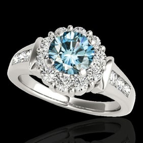1.9 ctw SI Certified Fancy Blue Diamond Solitaire Halo Ring 10k White Gold