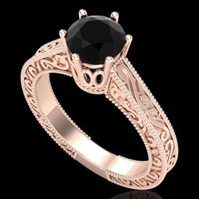 1 ctw Fancy Black Diamond Engagment Art Deco Ring 18k Rose Gold