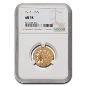 1911-D $5 Indian Gold Half Eagle AU-58 NGC