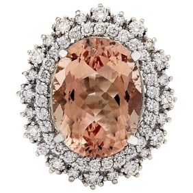 Natural Morganite Diamond Ring In 14