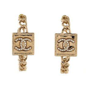 Chanel CC Square Chain Hoop Earrings