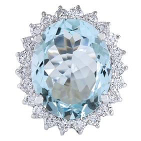 Natural Aquamarine Diamond Ring In 14