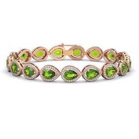 16.08 ctw Peridot & Diamond Micro Pave Halo Bracelet 10k Rose Gold