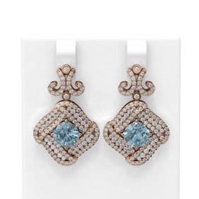 6.91 ctw Aquamarine & Diamond Earrings 18K Rose Gold