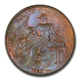 1920 France 10 Centimes MS-63 PCGS (Brown)