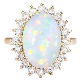 Opal Diamond Ring 14K Yellow Gold