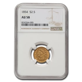 1854 $2.50 Liberty Gold Quarter Eagle AU-58 NGC