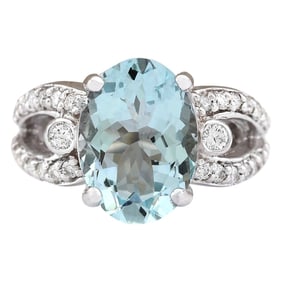 Aquamarine 14K White Gold Diamond Ring