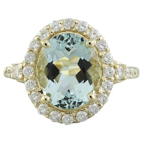 Aquamarine Diamond Ring 14K Yellow Gold