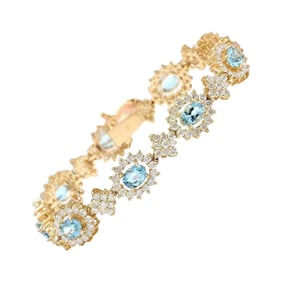 Aquamarine Diamond Bracelet 14K Yellow Gold