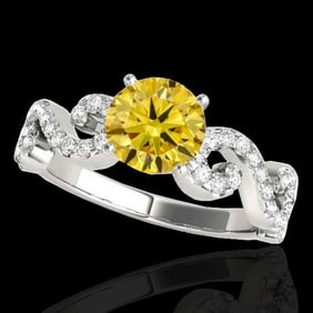 1.4 ctw Certified SI/I Fancy Intense Yellow Diamond Ring 10k White Gold