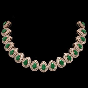 121.42 ctw Emerald & Diamond Victorian Necklace 14K Rose Gold