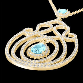 3.20 ctw Sky Blue Topaz & Micro Diamond Heart Necklace 14k Yellow Gold