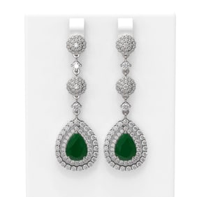 11.87 ctw Emerald & Diamond Earrings 18K White Gold