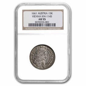 1661 Austria Silver 15 Kreuzer Leopold the Hogsmouth AU-55 NGC