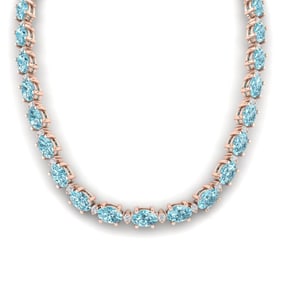 61.85 ctw Sky Blue Topaz & VS/SI Certified Diamond Necklace 10k Rose Gold