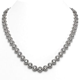 21.69 ctw Cushion Cut Diamond Micro Pave Necklace 18K White Gold