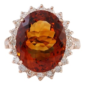 Citrine Diamond Ring 14K Rose Gold